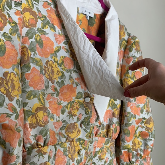 MOODIE Women's Size M Orange & Yellow Jacquard Floral Puffy Sleeved Mini Dress - Picture 6 of 15